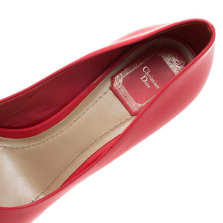 Pre Owned Dior Candy Pink Patent Peep Toe Wedge Pumps Size 38.5