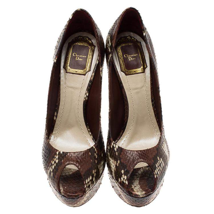 Pre Owned Dior Burgundy Python Leather Peep Toe Pumps Size 37