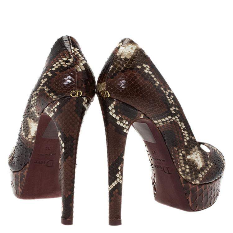 Pre Owned Dior Burgundy Python Leather Peep Toe Pumps Size 37