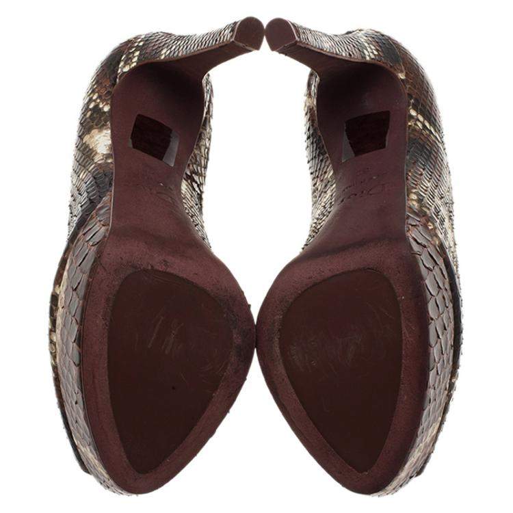 Pre Owned Dior Burgundy Python Leather Peep Toe Pumps Size 37