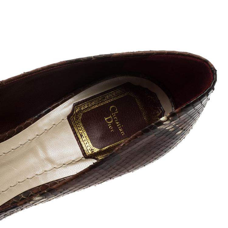 Pre Owned Dior Burgundy Python Leather Peep Toe Pumps Size 37