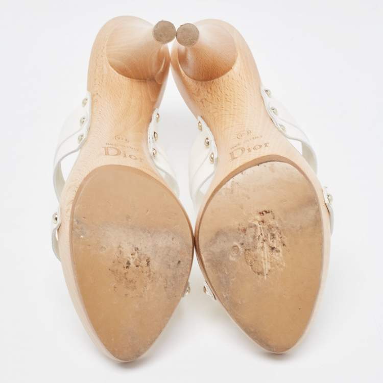 Pre Owned Dior White Leather Logo Accent Clogs Size 37.5