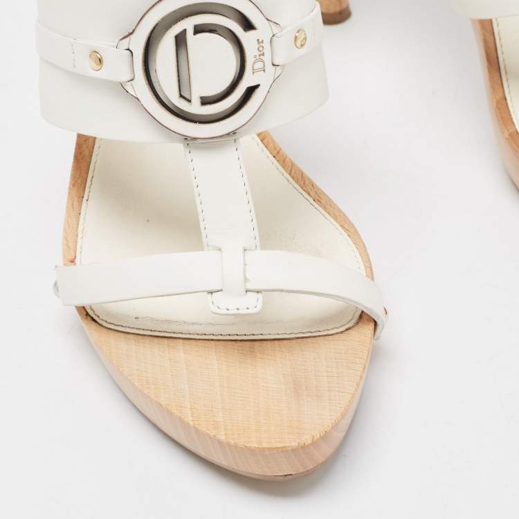 Pre Owned Dior White Leather Logo Accent Clogs Size 37.5