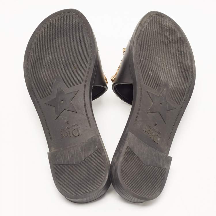 Pre Owned Dior Black Rubber Faux Pearl Diorevolution Flat Slides Size 39