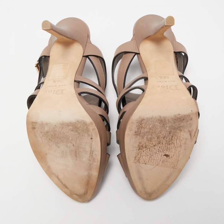 Pre Owned Dior Brown Leather Platform Strappy Sandals Size 38.5