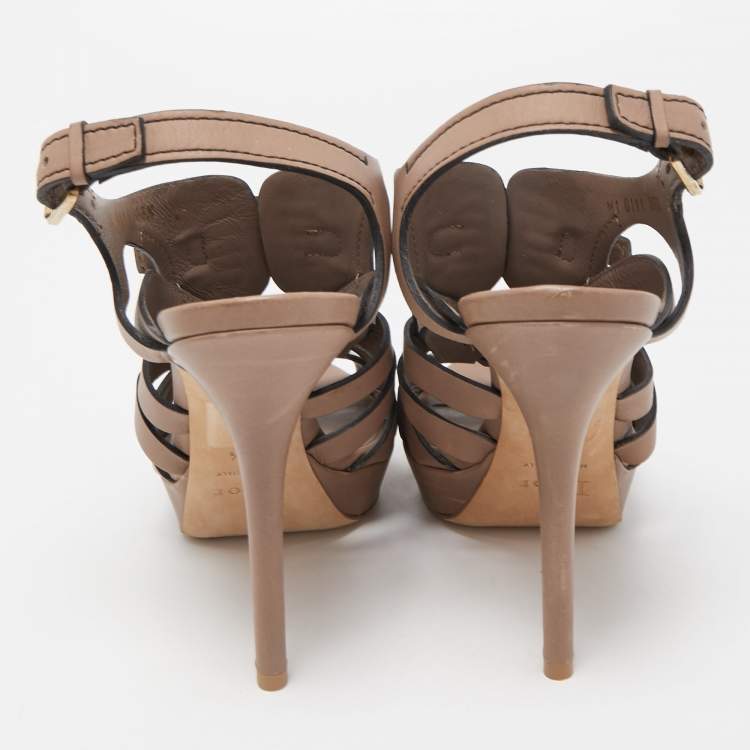 Pre Owned Dior Brown Leather Platform Strappy Sandals Size 38.5
