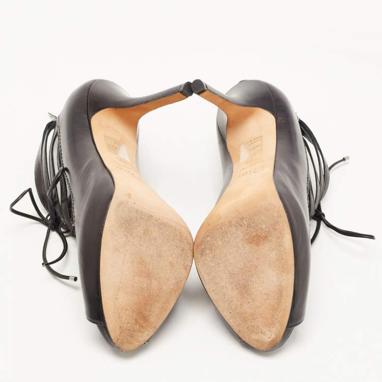 Pre Owned Dior Black Leather Gladiator Ankle Boots Size 38.5