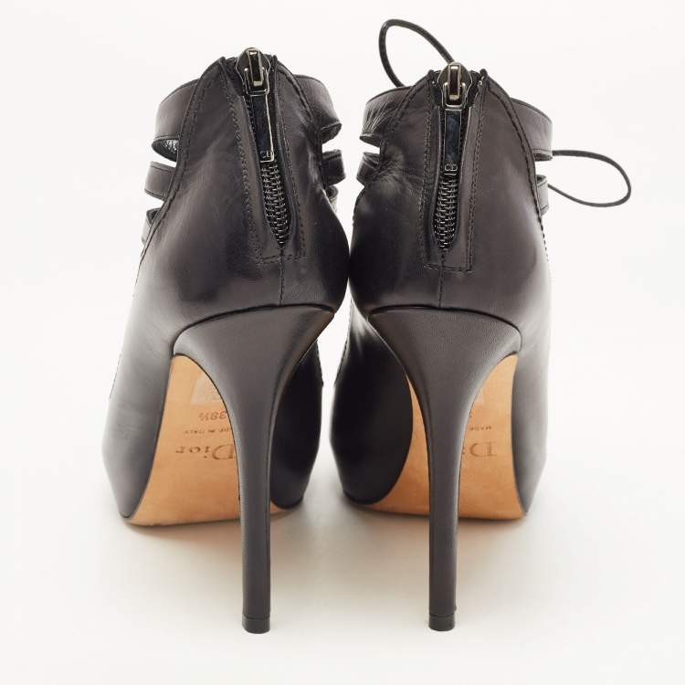 Pre Owned Dior Black Leather Gladiator Ankle Boots Size 38.5