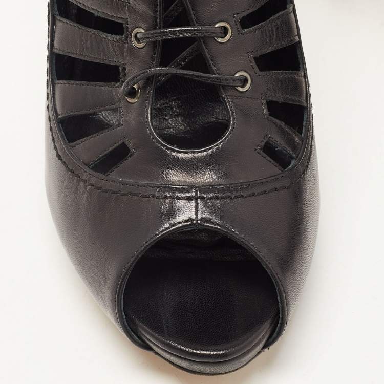 Pre Owned Dior Black Leather Gladiator Ankle Boots Size 38.5