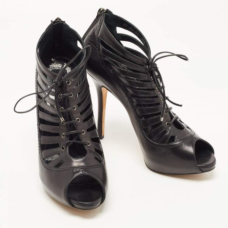 Pre Owned Dior Black Leather Gladiator Ankle Boots Size 38.5