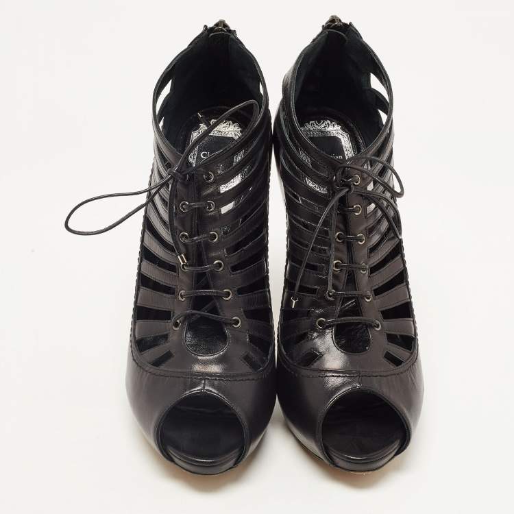 Pre Owned Dior Black Leather Gladiator Ankle Boots Size 38.5