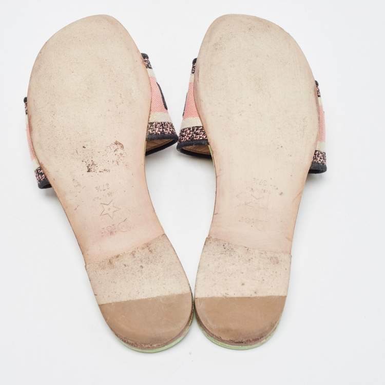 Pre Owned Dior Multicolor Canvas Dway Flat Slides Size 37.5