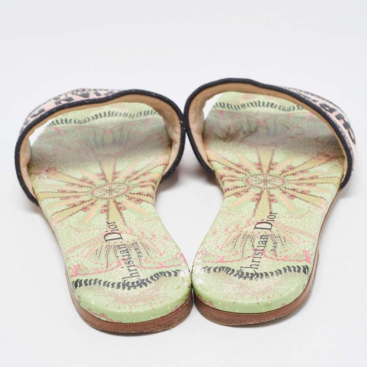 Pre Owned Dior Multicolor Canvas Dway Flat Slides Size 37.5