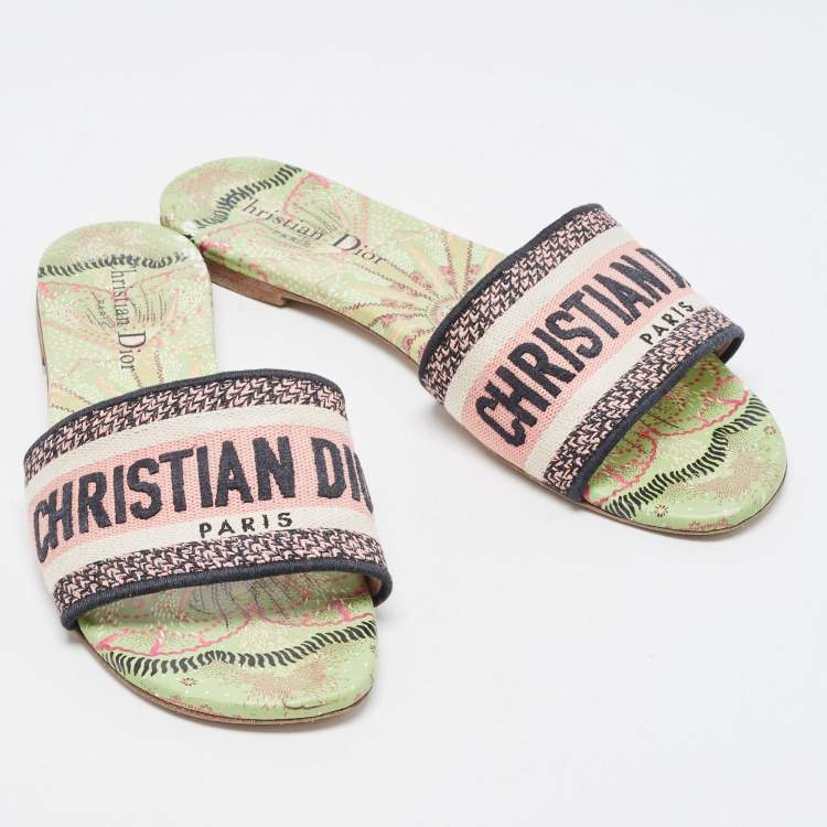 Pre Owned Dior Multicolor Canvas Dway Flat Slides Size 37.5