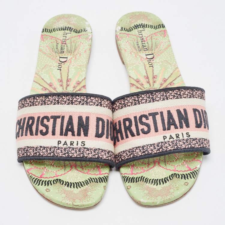 Pre Owned Dior Multicolor Canvas Dway Flat Slides Size 37.5
