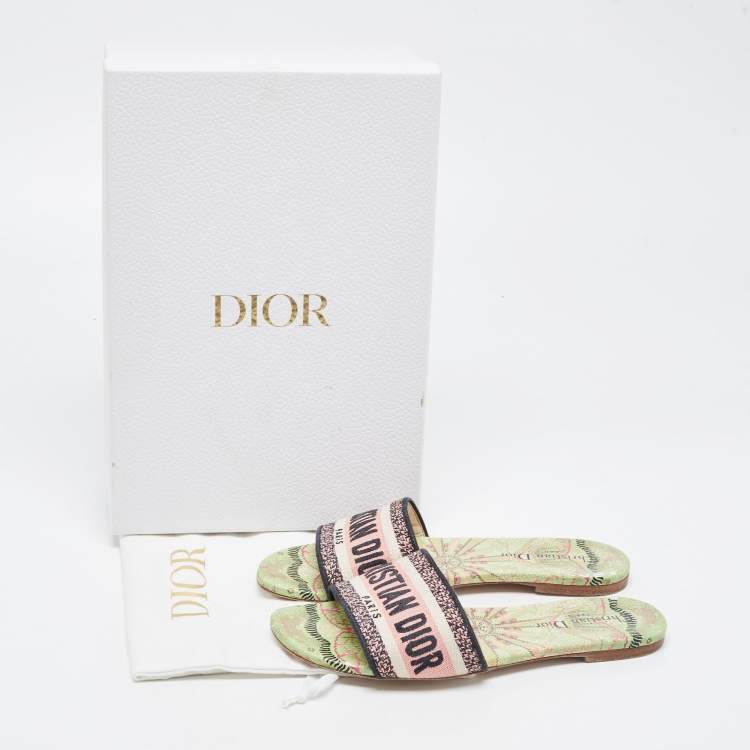 Pre Owned Dior Multicolor Canvas Dway Flat Slides Size 37.5