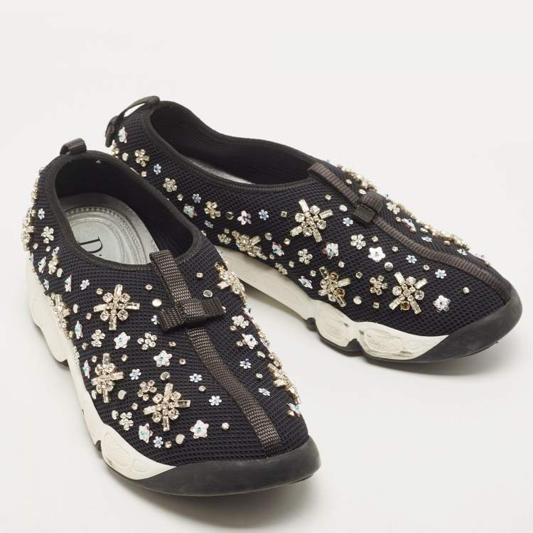 Pre Owned Dior Black Mesh Fusion Embellished Low Top Sneakers Size 39