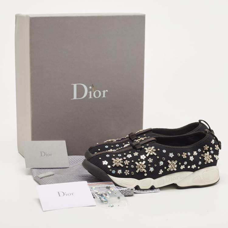 Pre Owned Dior Black Mesh Fusion Embellished Low Top Sneakers Size 39