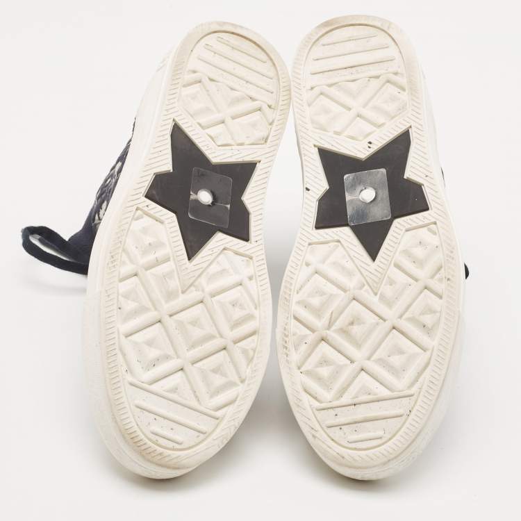 Pre Owned Dior Navy Blue Knit Fabric and Leather Walk'n'Dior High Top Sneakers Size 37.5