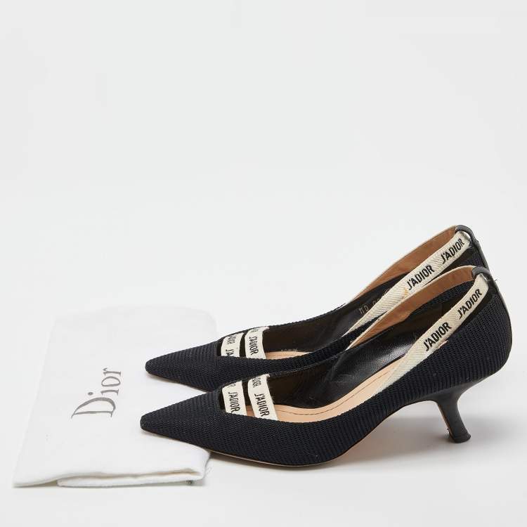 Pre Owned Dior J'adior Black Canvas Ribbon Pointed Toe Pumps Size 38.5
