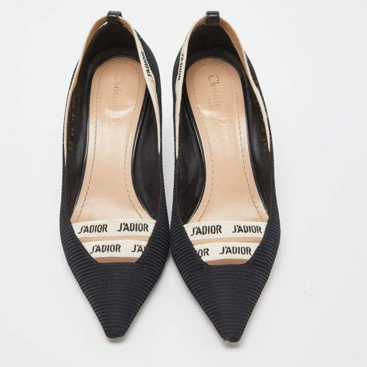 Pre Owned Dior J'adior Black Canvas Ribbon Pointed Toe Pumps Size 38.5