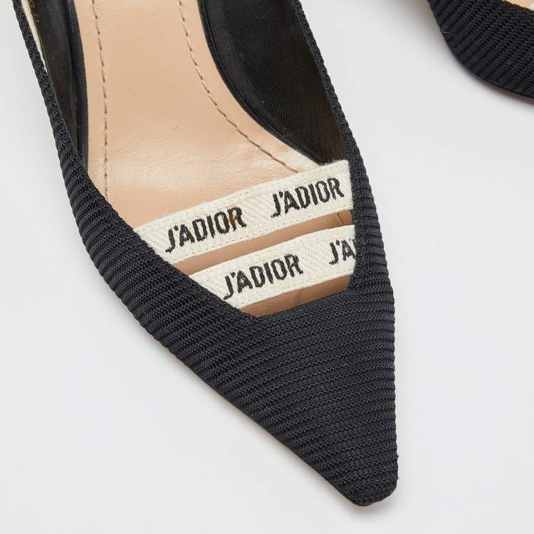 Pre Owned Dior J'adior Black Canvas Ribbon Pointed Toe Pumps Size 38.5