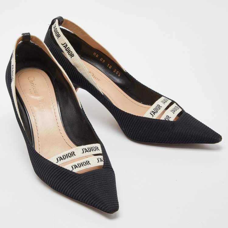 Pre Owned Dior J'adior Black Canvas Ribbon Pointed Toe Pumps Size 38.5