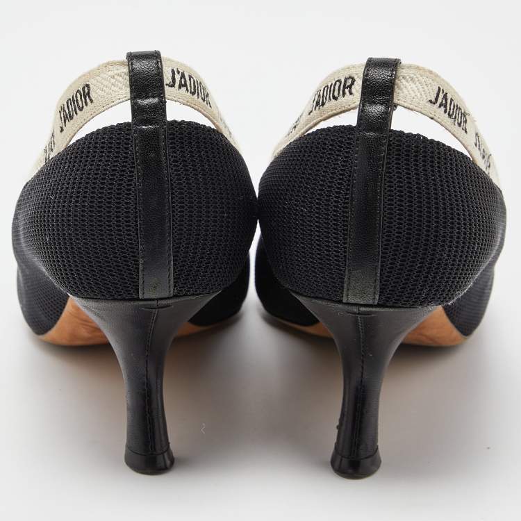 Pre Owned Dior J'adior Black Canvas Ribbon Pointed Toe Pumps Size 38.5