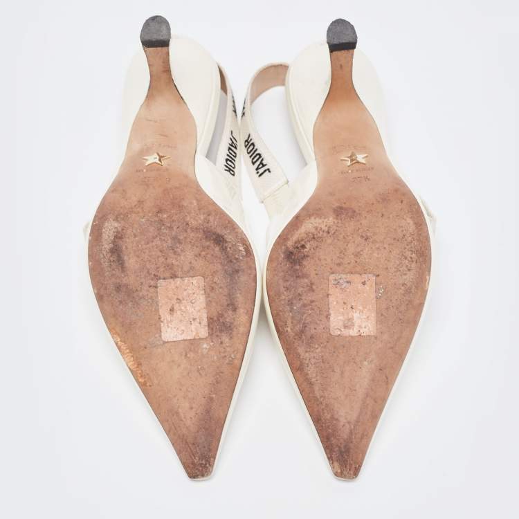 Pre Owned Dior White Patent Leather J'adior Slingback Pumps Size 37.5