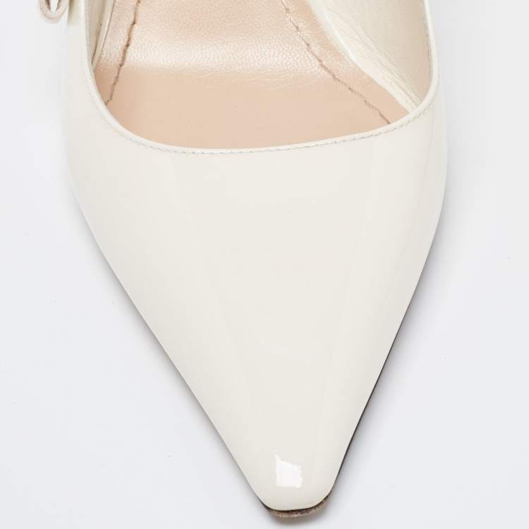 Pre Owned Dior White Patent Leather J'adior Slingback Pumps Size 37.5
