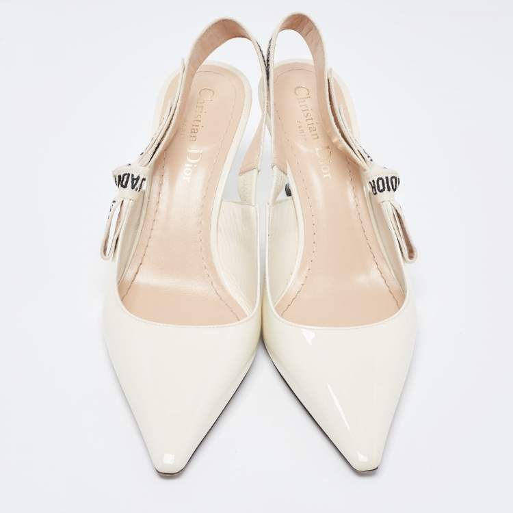 Pre Owned Dior White Patent Leather J'adior Slingback Pumps Size 37.5