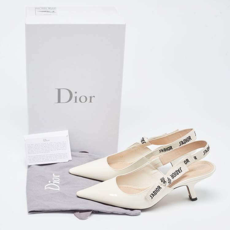 Pre Owned Dior White Patent Leather J'adior Slingback Pumps Size 37.5