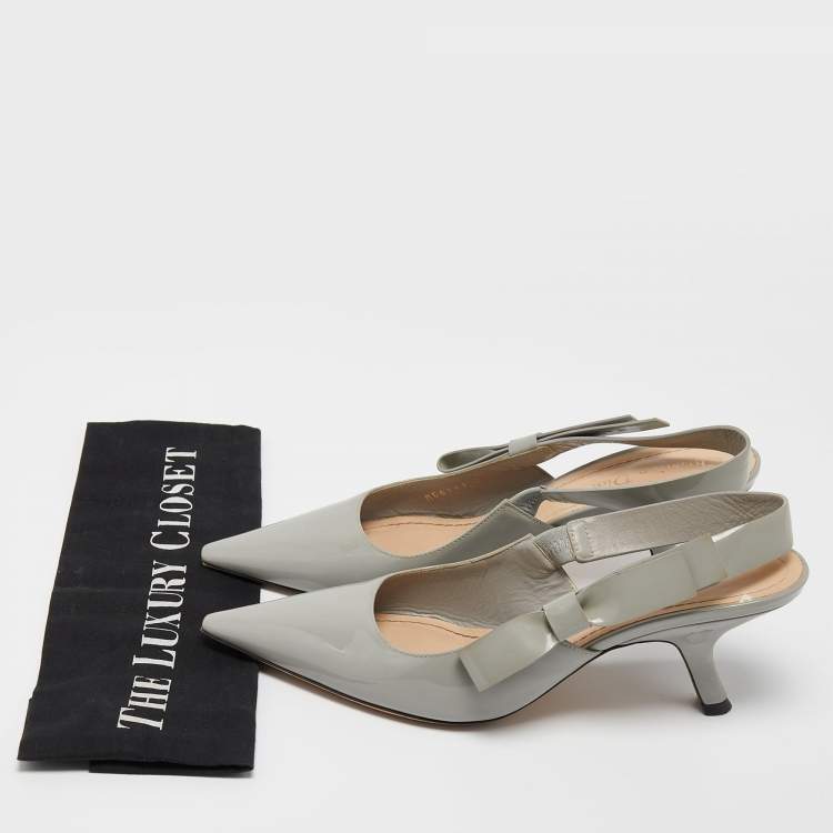 Pre Owned Dior Grey Patent Leather J'adior Slingback Pumps Size 39