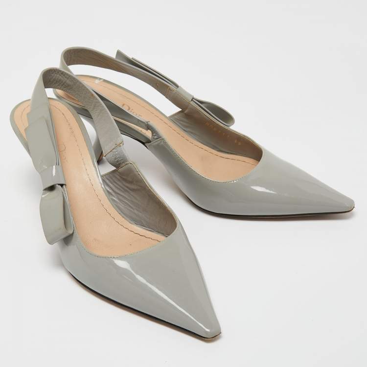Pre Owned Dior Grey Patent Leather J'adior Slingback Pumps Size 39