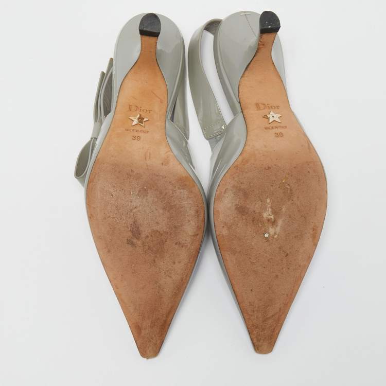 Pre Owned Dior Grey Patent Leather J'adior Slingback Pumps Size 39