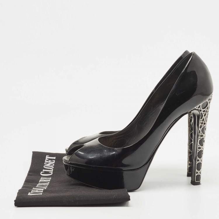 Pre Owned Dior Black Patent Miss Dior Peep Toe Pumps Size 39