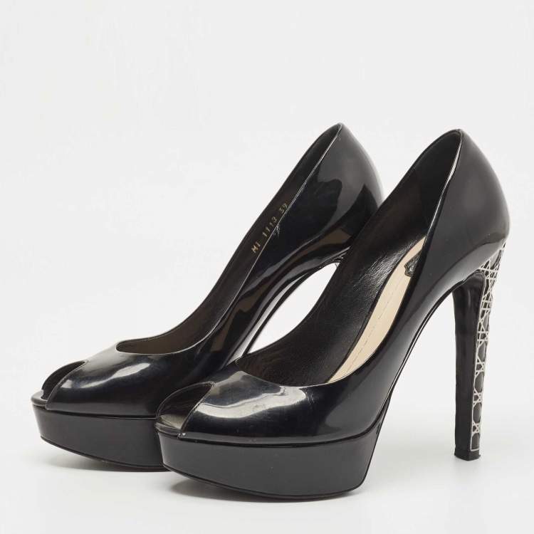 Pre Owned Dior Black Patent Miss Dior Peep Toe Pumps Size 39