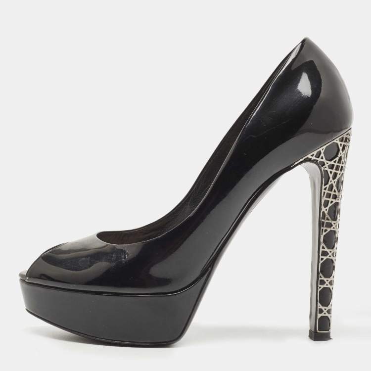 Pre Owned Dior Black Patent Miss Dior Peep Toe Pumps Size 39