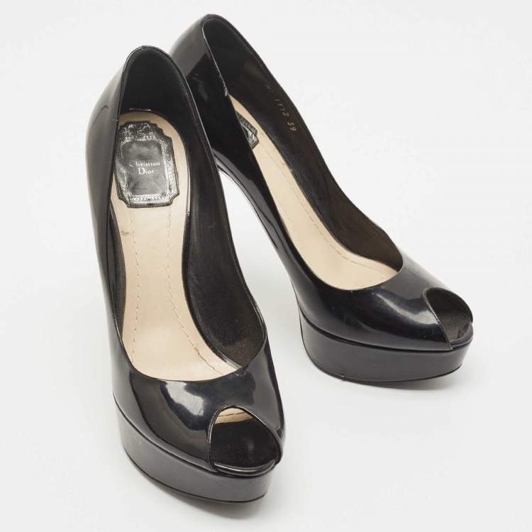 Pre Owned Dior Black Patent Miss Dior Peep Toe Pumps Size 39