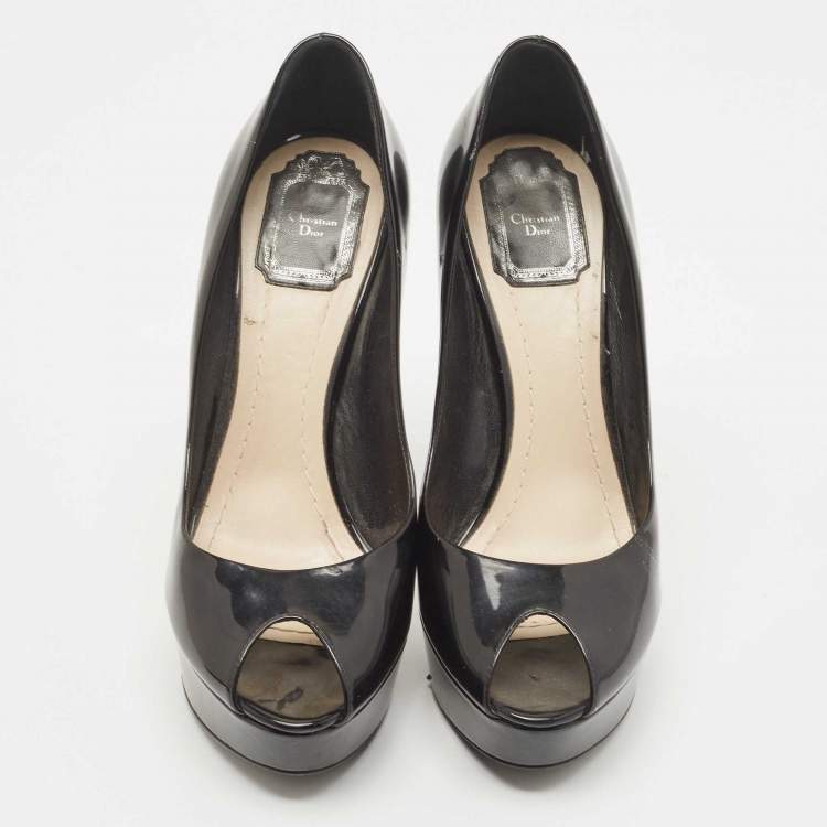 Pre Owned Dior Black Patent Miss Dior Peep Toe Pumps Size 39