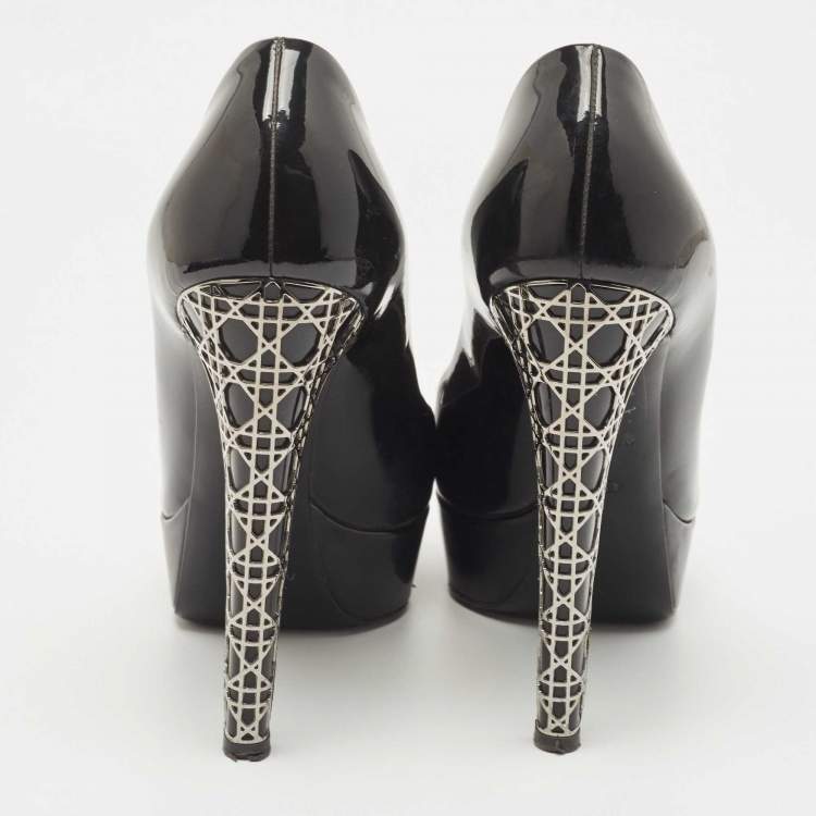Pre Owned Dior Black Patent Miss Dior Peep Toe Pumps Size 39