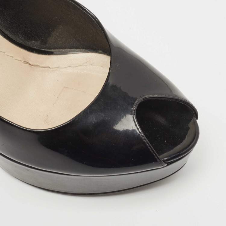 Pre Owned Dior Black Patent Miss Dior Peep Toe Pumps Size 39