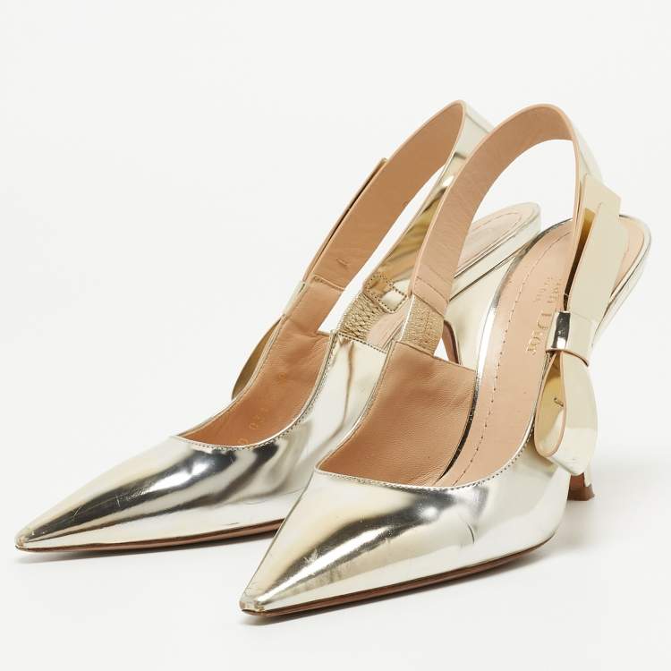Pre Owned Dior Gold Foil Leather Jadior Slingback Pumps Size 38