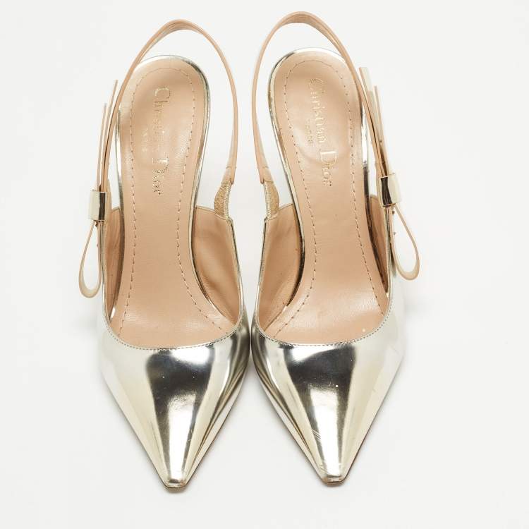 Pre Owned Dior Gold Foil Leather Jadior Slingback Pumps Size 38