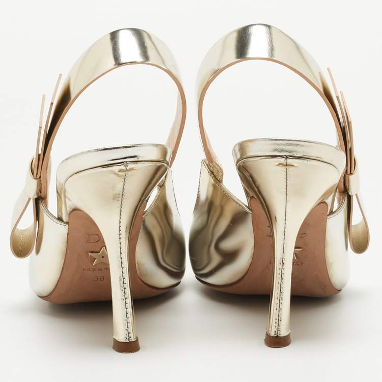 Pre Owned Dior Gold Foil Leather Jadior Slingback Pumps Size 38