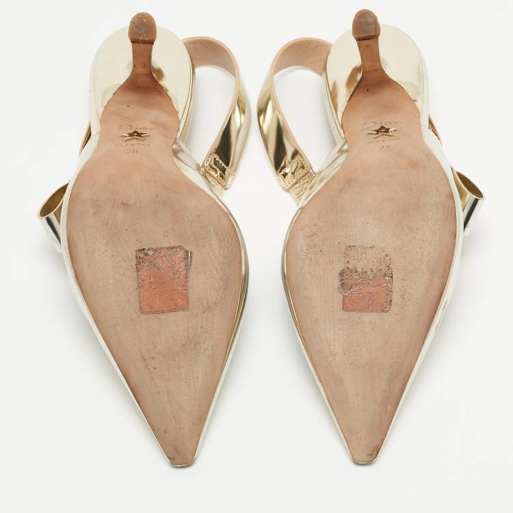 Pre Owned Dior Gold Foil Leather Jadior Slingback Pumps Size 38