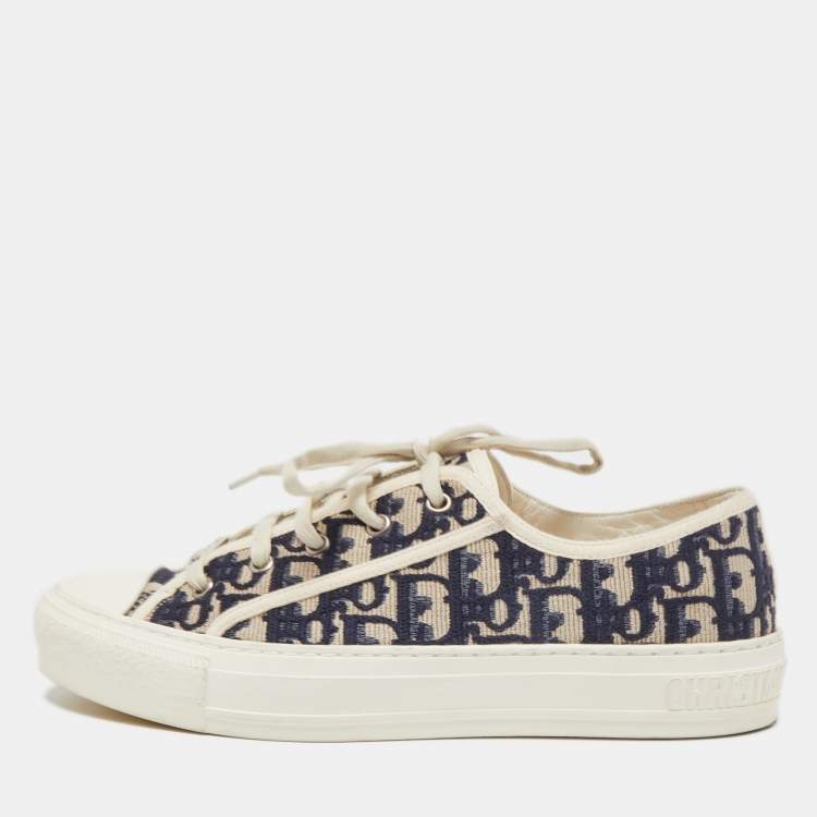 Pre Owned Dior Blue/Grey Canvas Walk'n'Dior Low Top Sneakers Size 40