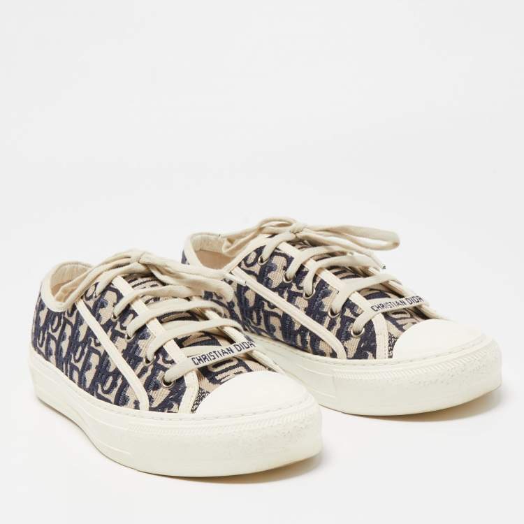 Pre Owned Dior Blue/Grey Canvas Walk'n'Dior Low Top Sneakers Size 40