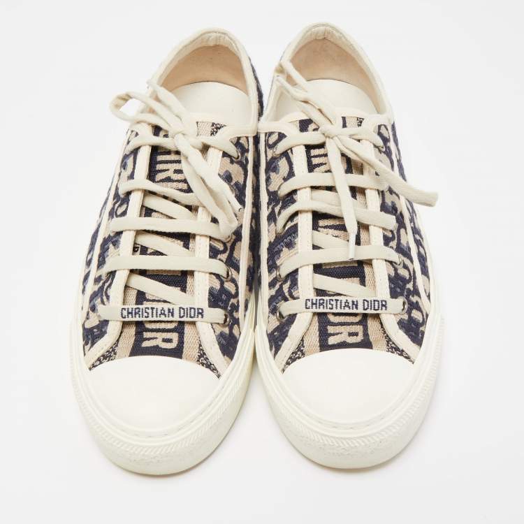 Pre Owned Dior Blue/Grey Canvas Walk'n'Dior Low Top Sneakers Size 40