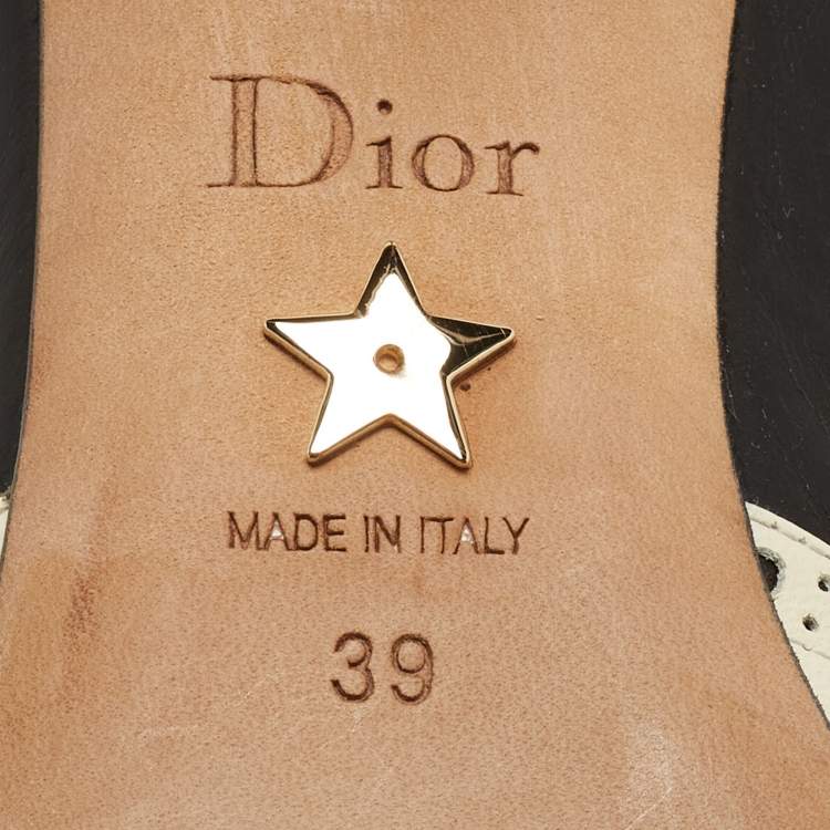 Pre Owned Dior Black/Cream Brogue Leather Mules Size 39